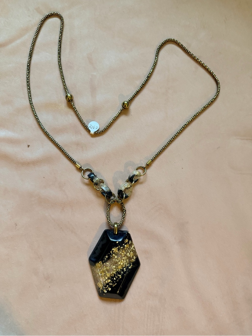 Gold and Black Hexagon Pendant Necklace - Women’s Fashion Jewelry